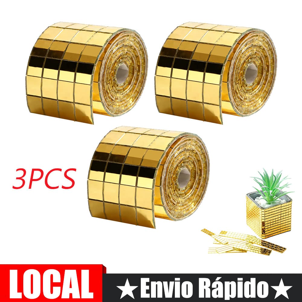 adesivos de mosaico de espelho em vidro dourado, autocolantes, 10x10 mm, para bricolage