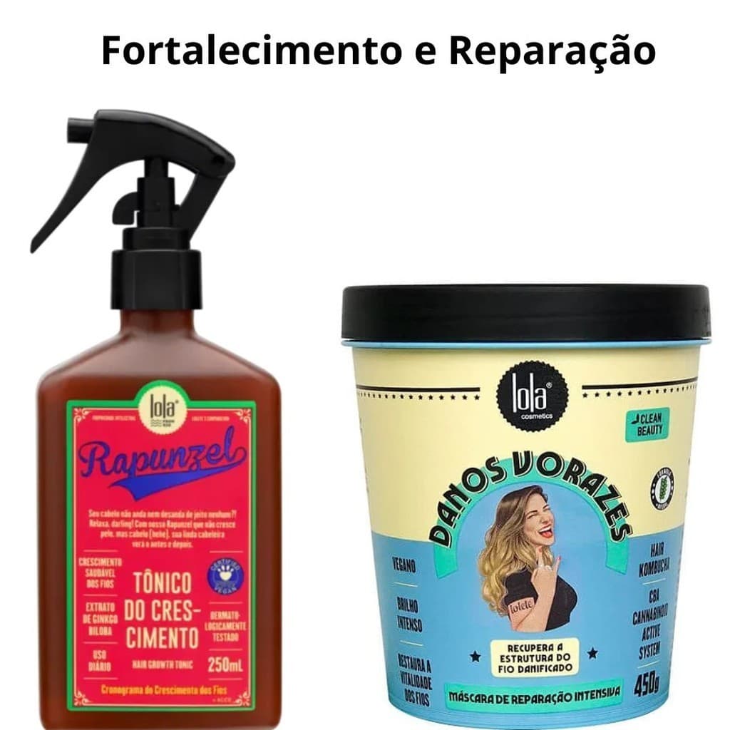 Kit Fortalecimento e Reparação – Tônico Rapunzel 250ml Lola + Máscara Danos Vorazes 450g Lola