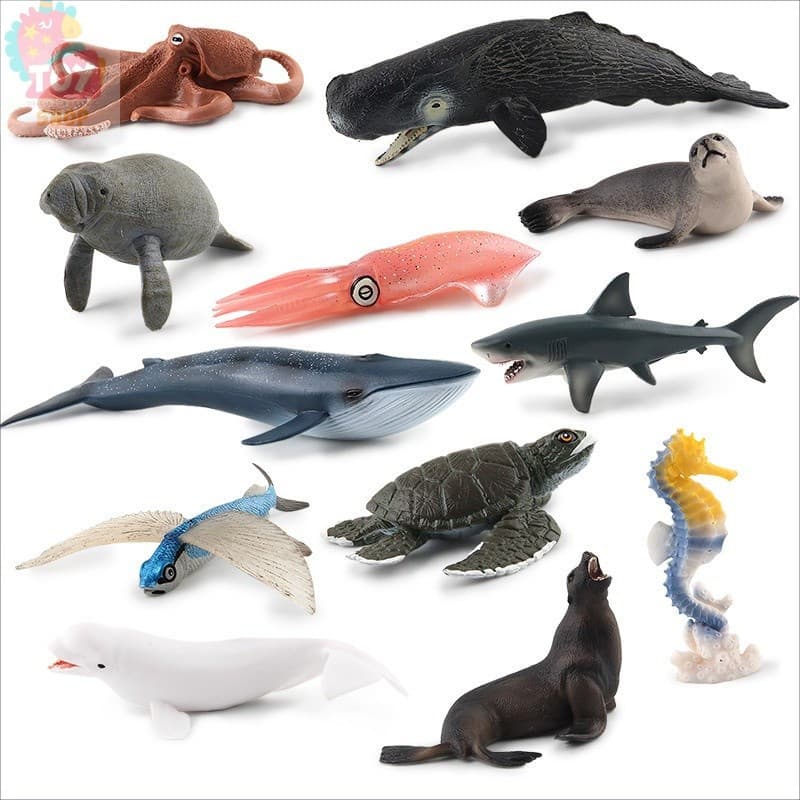 Simulação Polvo Peixe Voador Baleia Seahorse Marine Creature Modelo Underwater World Set Decoração Brinquedo