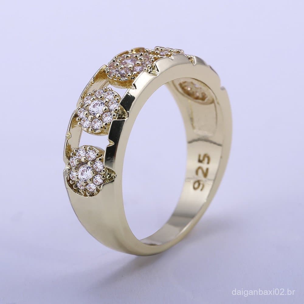 Joias de cristal simples para homens e mulheres, anel de noivado de aço titânio dourado com diamante, elegante para casa