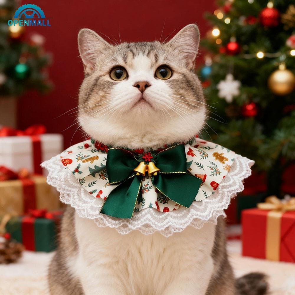 OPENMALL Série De Natal Pet Gato E Cão Babador Renda Saliva Toalha Ajustável Pescoço Acessório Traje Acessórios C2K3