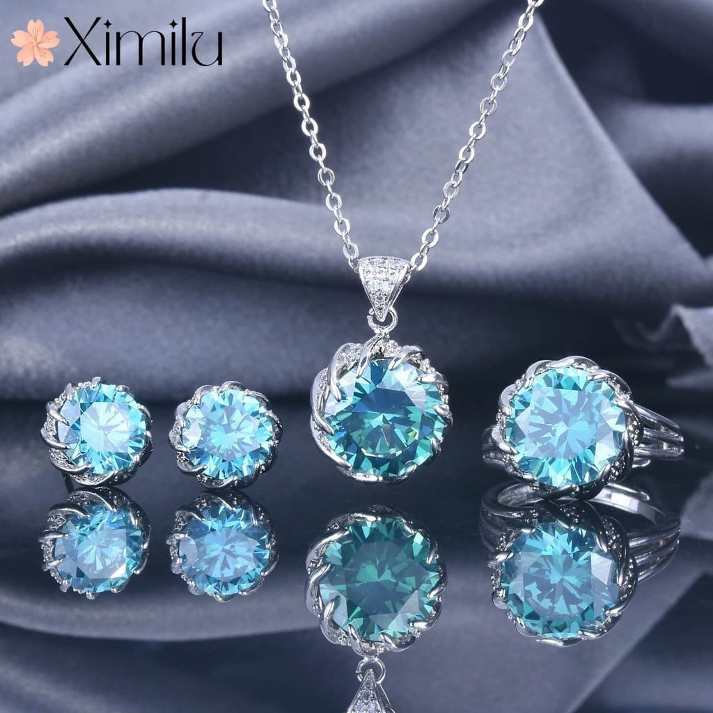 ❤ Conjunto completo de diamantes citrinos lótus 7.5 quilates pingente brilhante Palaiba brincos de diamante verde anel d