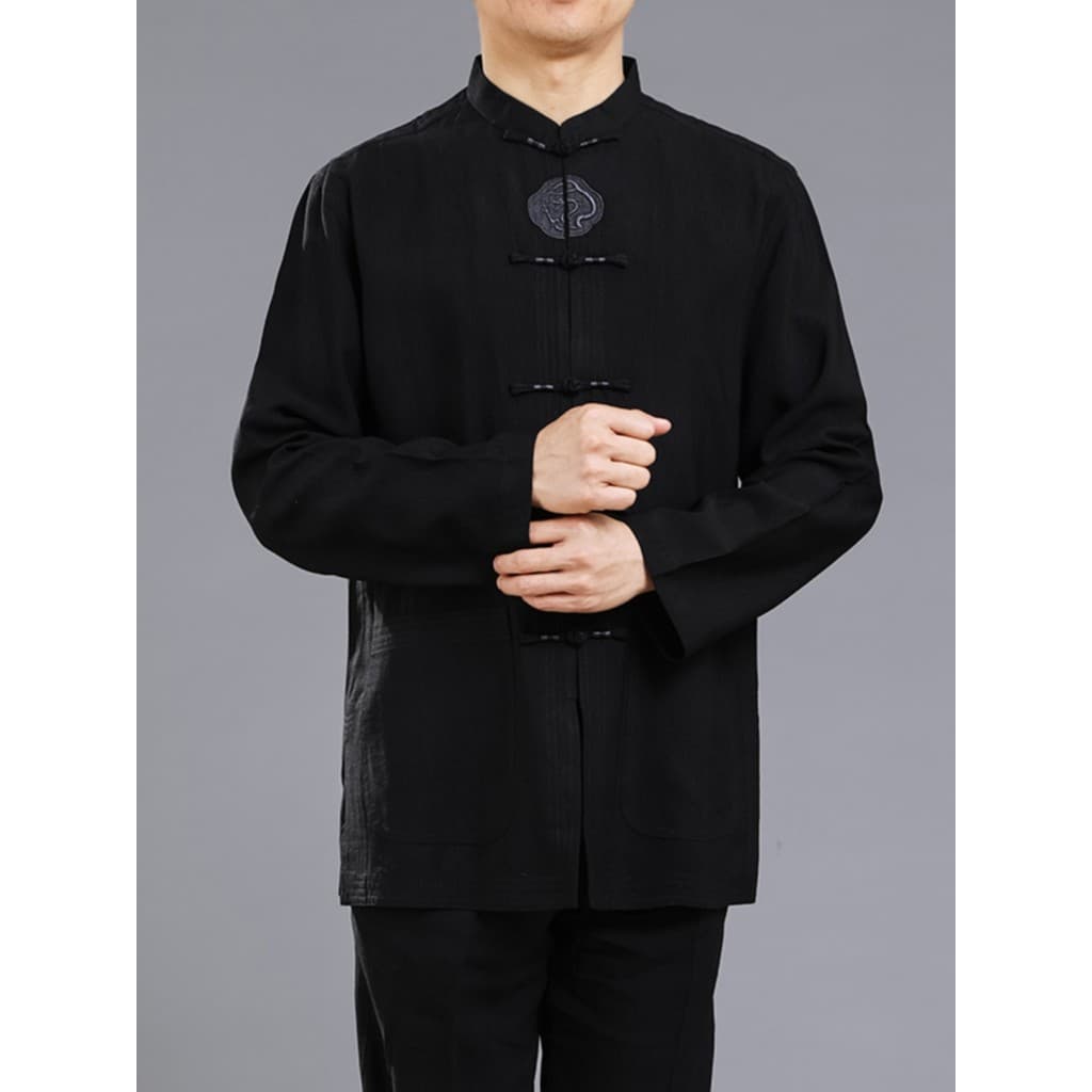 Baifulong estilo chinês tang terno masculino estilo chinês de manga comprida topo de meia-idade idosos tang terno roupas
