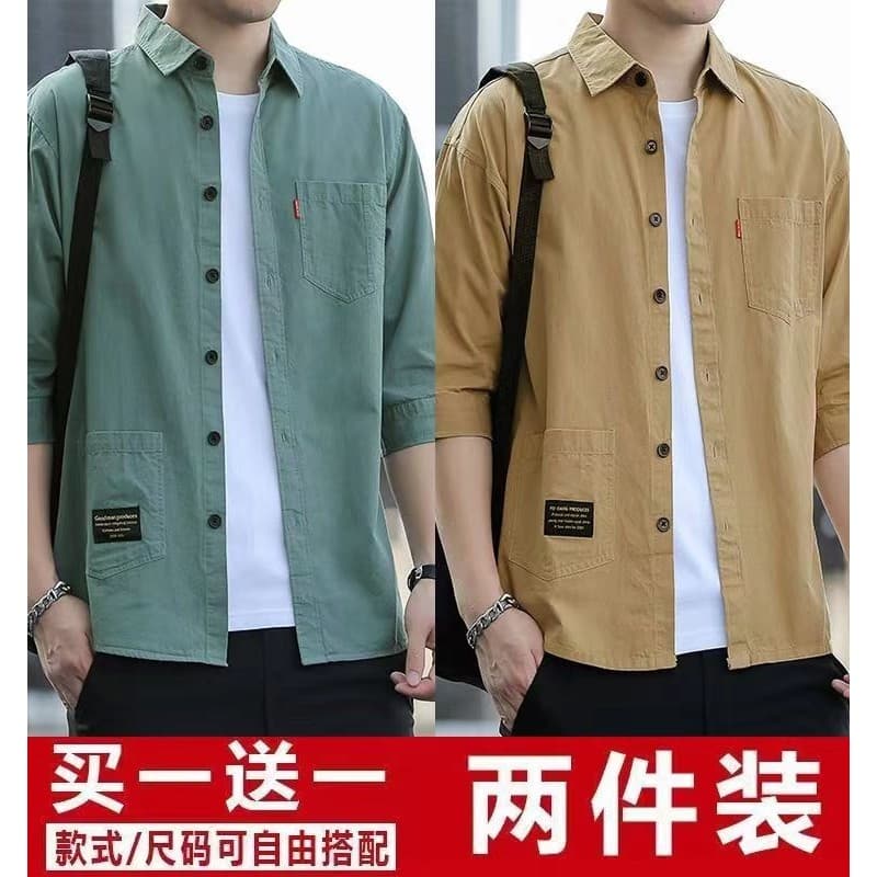 High-End ferro-livre versão solta camisa masculina verão manga três quartos Casual Workwear camisa masculina versão core
