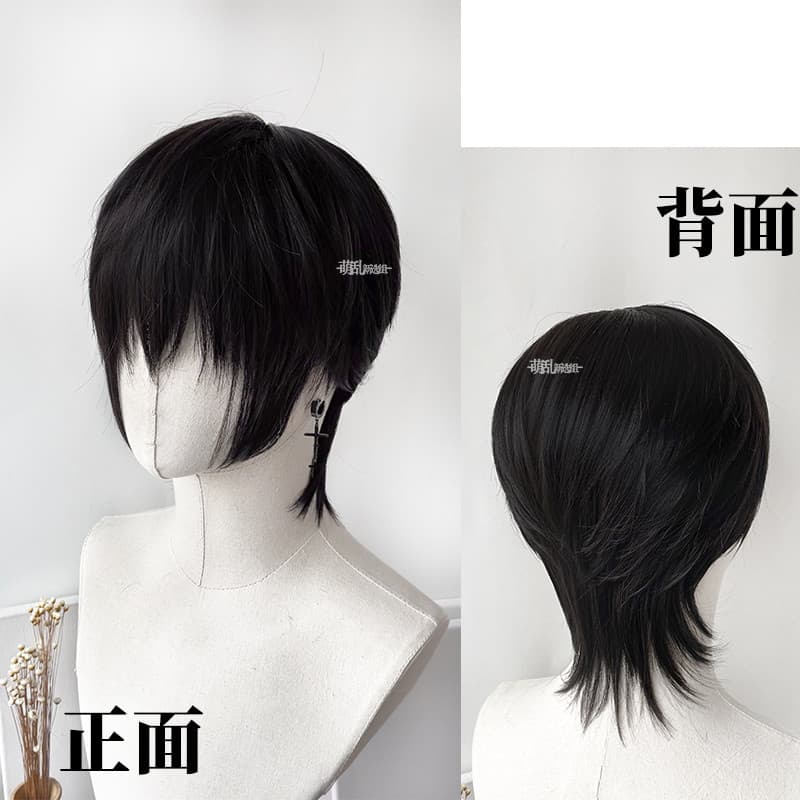 Taiwan fantoche pequeno lobo cauda + cabeça de tainha masculino cos diário adolescente Shota Zhou Zekai peruca arnês com