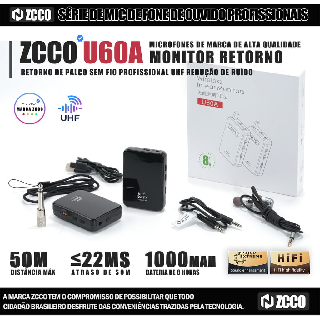 ZCCO Retorno De Palco Sem Fio Profissional Uhf Redução De Ruído