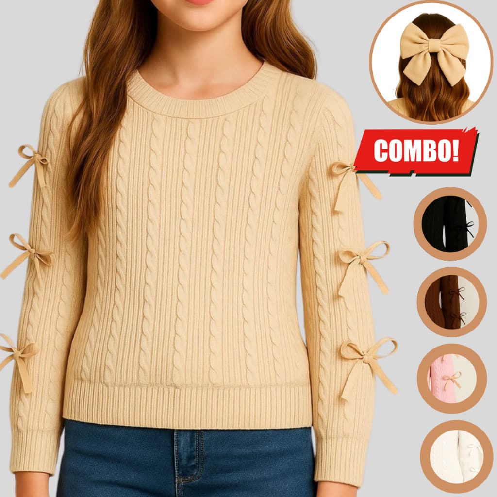 Blusa Infantil Menina Manga Longa Com Lacinhos + Laço Cabelo Virginia 4 ao 10 - AT