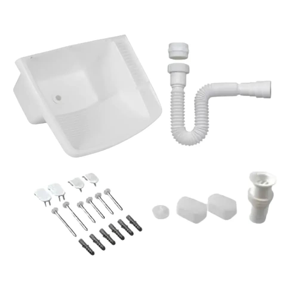 Tanque Plástico Rbv Lavar Roupa 53x43cm + Sifão Branco - Branco