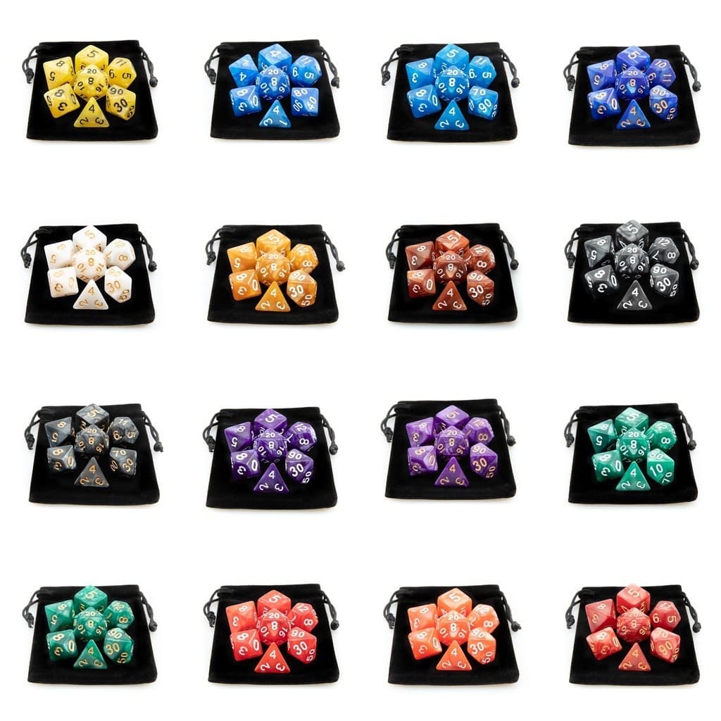 Conjunto de Dados RPG com Bolsa (7/14/21 Peças) – D4 D6 D8 D10 D% D12 D20 | Várias Cores