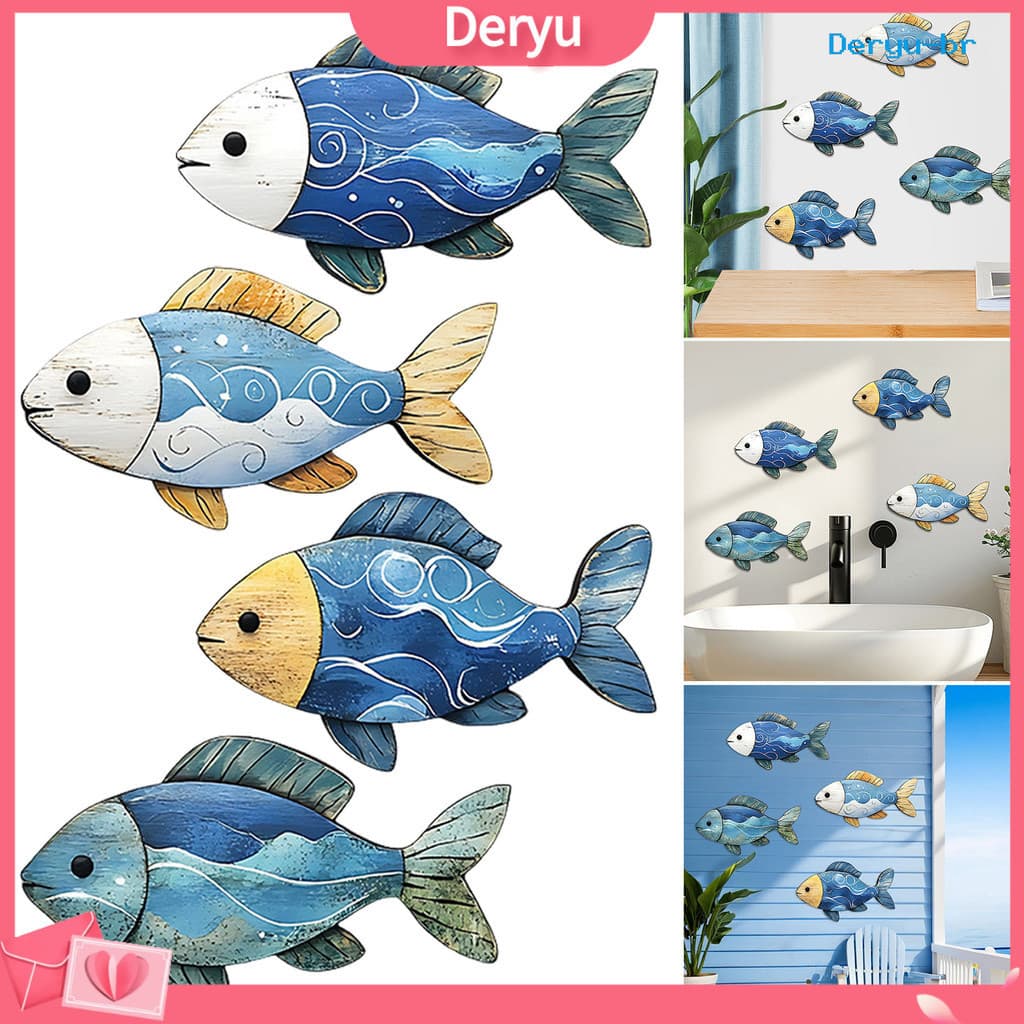 [deryu] 3/4 Unidades/Conjunto Decoração De Parede De Peixe De Madeira Fazenda Rústica Casca De Tartaruga Náutica Estrela