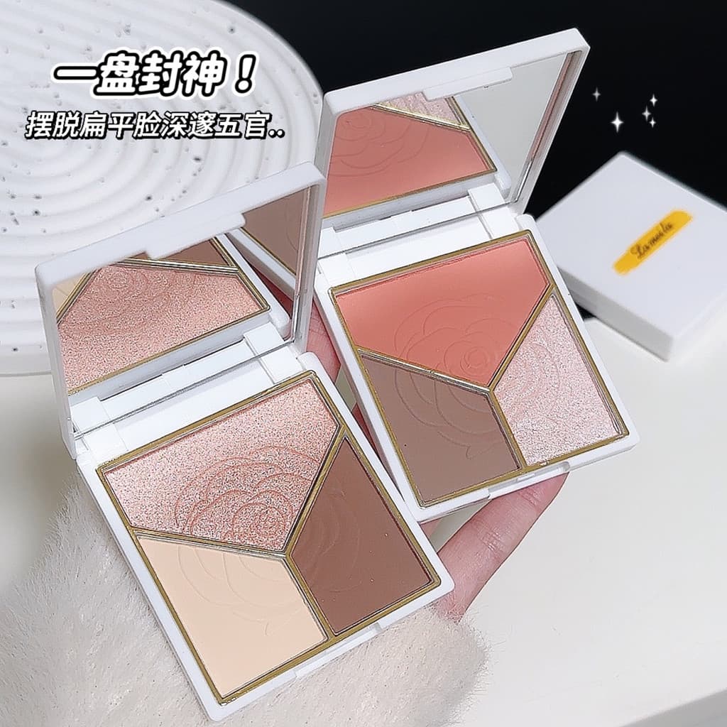 Paleta de contorno de Blush de alto brilho Paleta tudo-em-um perolada tridimensional Natural de longa duração leite chá