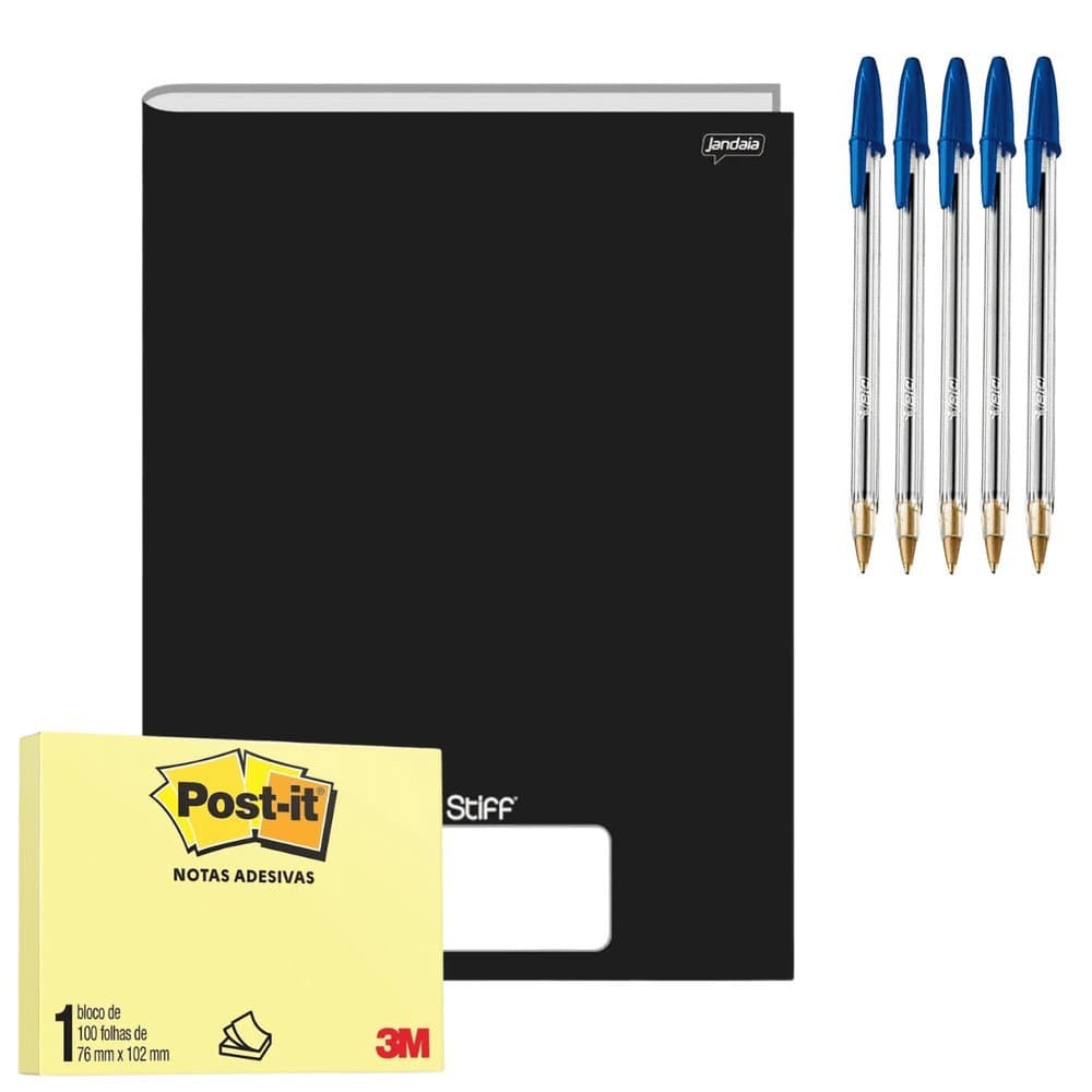 Kit Papelaria Completo Caderno Canetas e Post-it