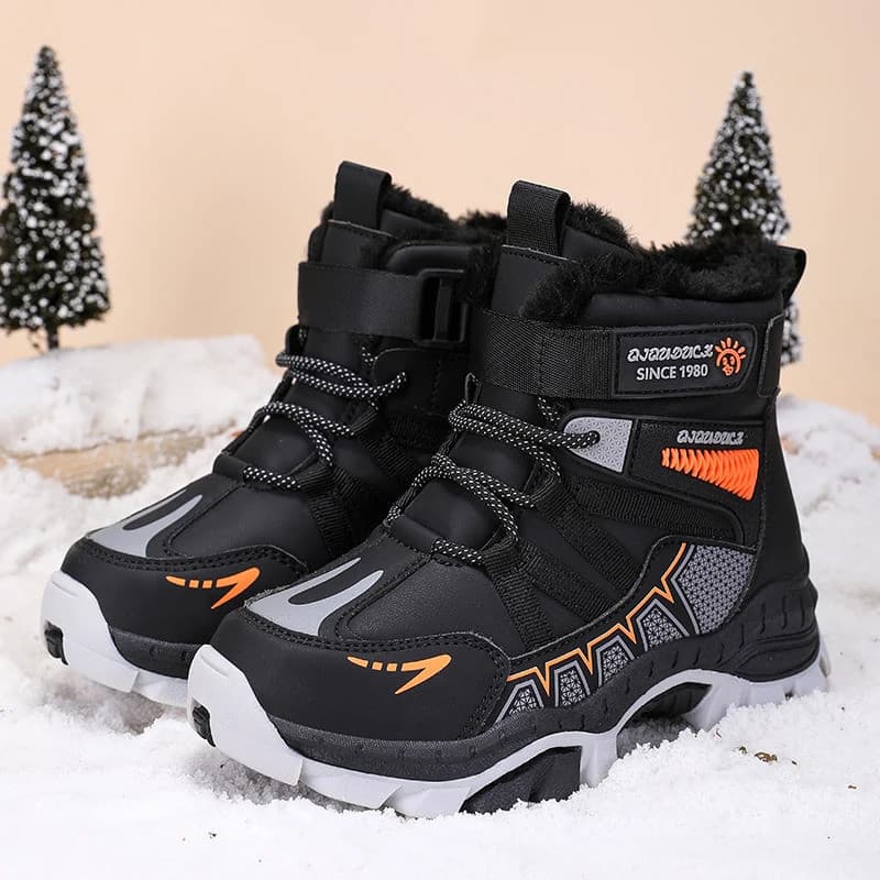 Novas botas de neve infantis de cano alto para o inverno - elegantes e quentes, forradas com pelo macio, estáveis e anti