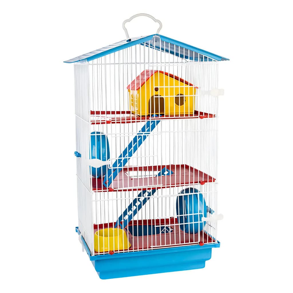 Gaiola Hamster 3 Andares Teto Plástico Conforto Jel Plast Cor Azul