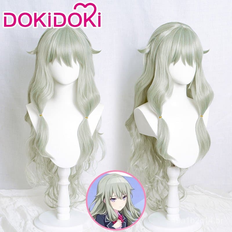 DOKIDOKI Em Estoque Peruca de Cosplay Kusanagi Nene do World Project Colorful Stage Cabelo Cacheado Verde Claro