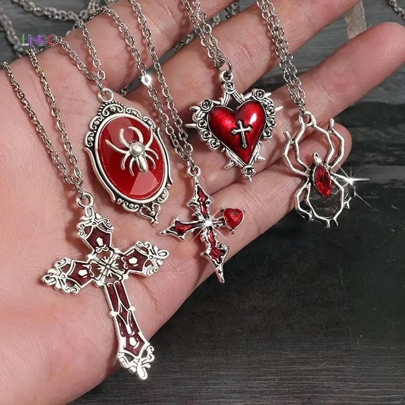 Uequilibrium 5 Peças Conjunto De Colar Gótico Para Mulheres Joias De Halloween Coração Morcego Aranha Cruz Pingente Suét