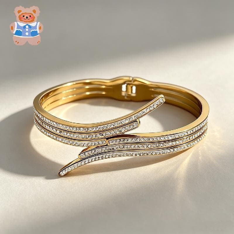 Moda Irregular Aberto Manguito Pulseira , Aço Inoxidável Incrustado Zircão Para Mulheres Homens , Elegante Festa De Casa