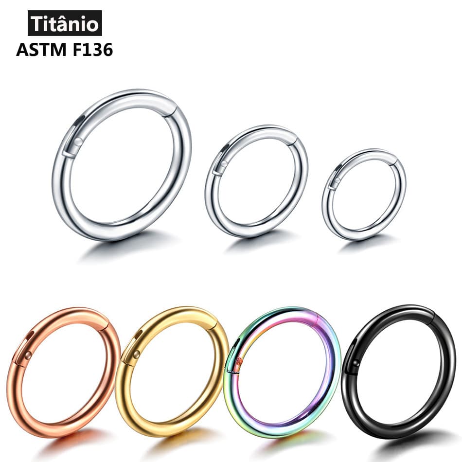 Piercing Argola Clicker Titânio G23 Liso Articulada Segmentada Septo Daith Nariz Orelha Helix