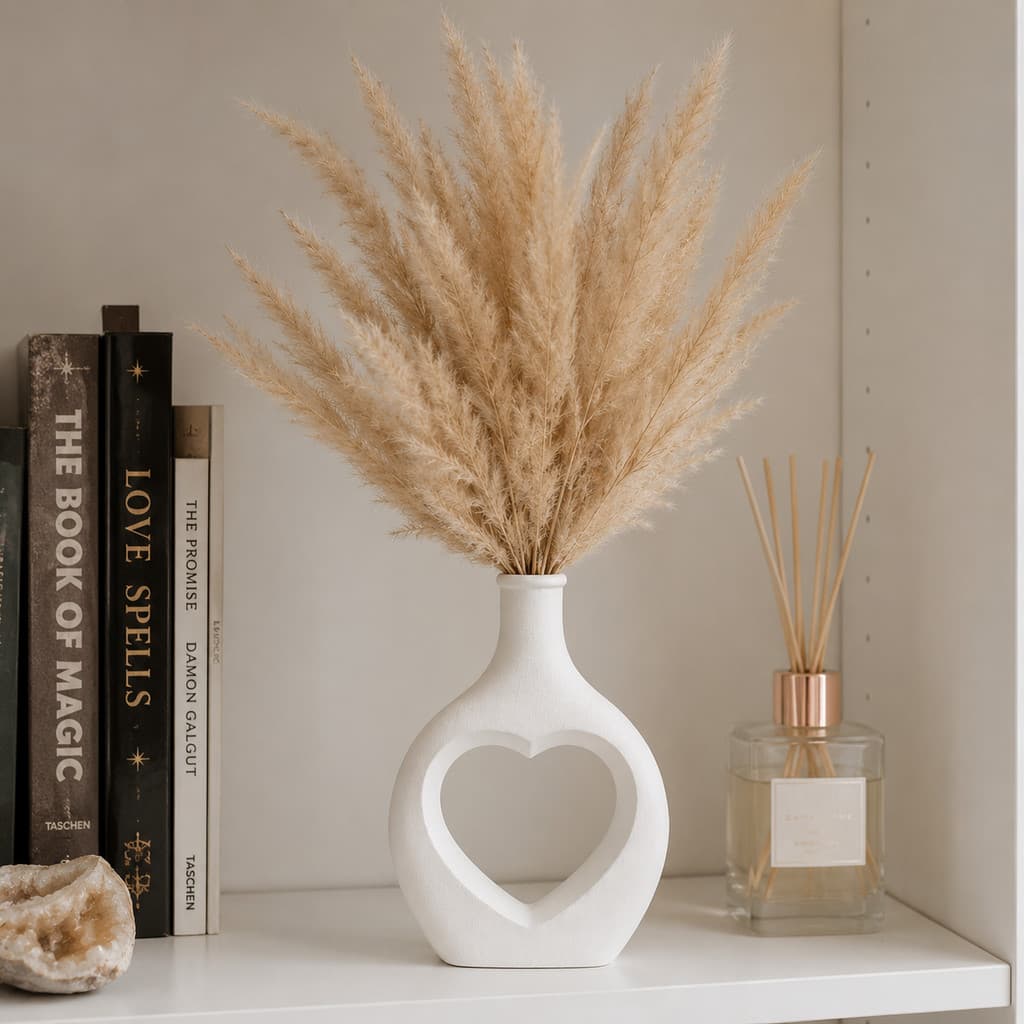 Vaso Decorativo Coração Vazado 20cm Branco Moderno para Sala e Aparador Love