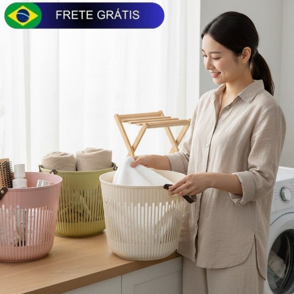 Cesto Organizador Multiuso Grande para Brinquedos Roupa Com Alças Plástico Ventilado
