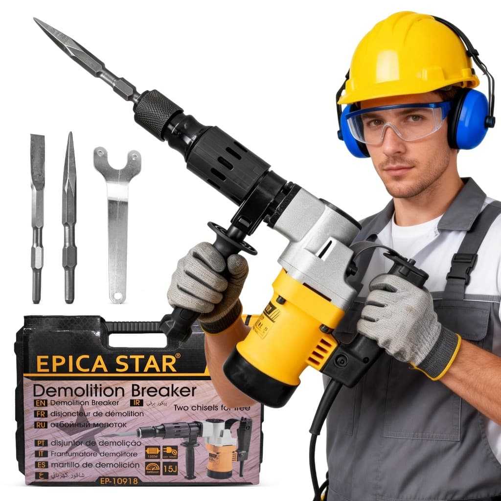 Martelo Demolidor Elétrico 1200W 6500RPM- Kit Completo com 2 Cinzéis e Maleta- Ideal para Obras e Reformas Domésticas