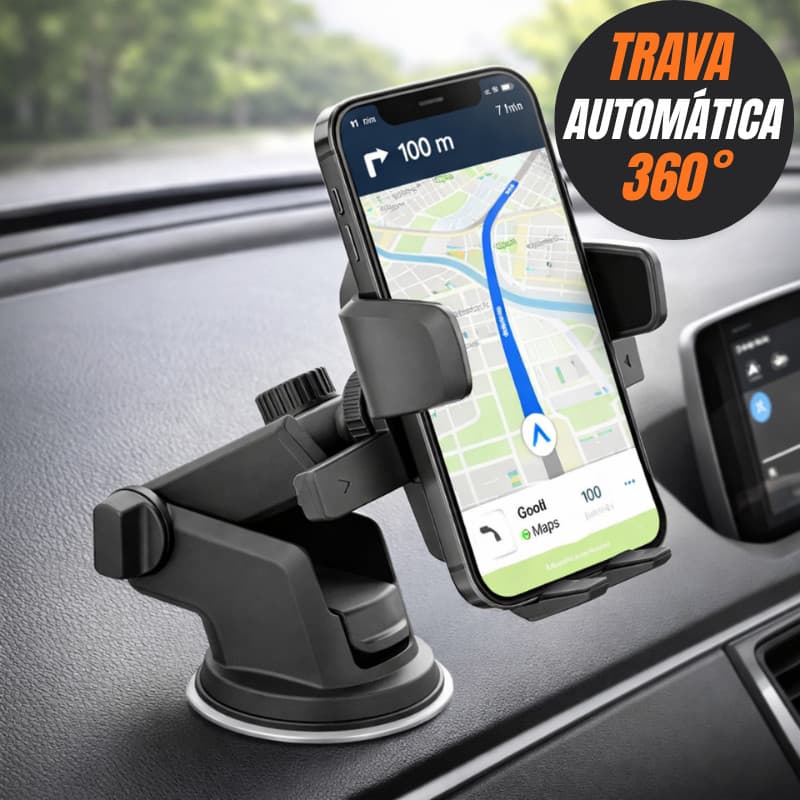 Suporte de Celular Universal Veículo Carro 360° Antivibração Trava Automático Painel Console