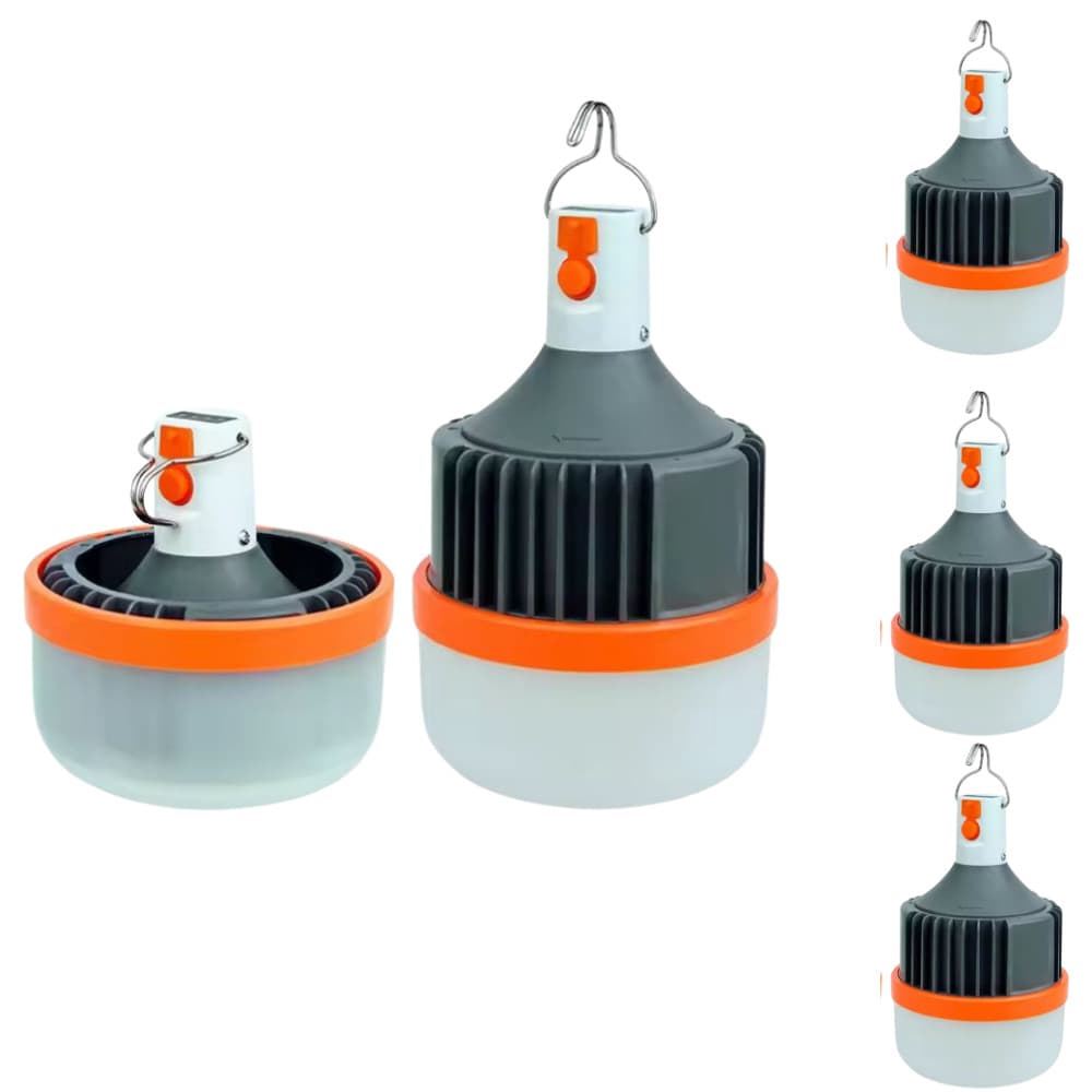 Kit 4 Led Bulbo Lampião 150W Camping Pesca Barraca Lanterna Emergência Recarregável Frio 6500k