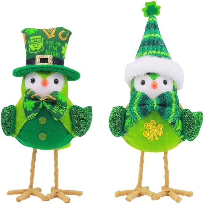 2 Peças de Pássaros de Pelúcia para Decorações do Dia de São Patrício, Figuras de Pássaros, Ornamentos de Pelúcia para D