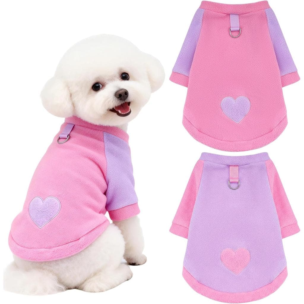 2 Peças de Pijama para Cães, Suéter de Lã com Coração, Macacão Macio para Filhotes, Roupas para Animais de Estimação Peq
