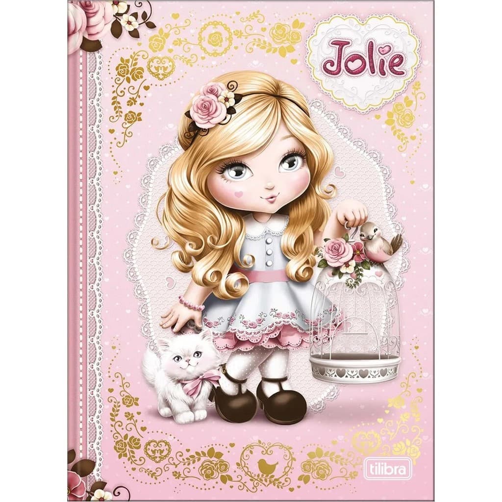 Caderno Costurado Colegial Jolie Folhas Desenhadas 80 Fls