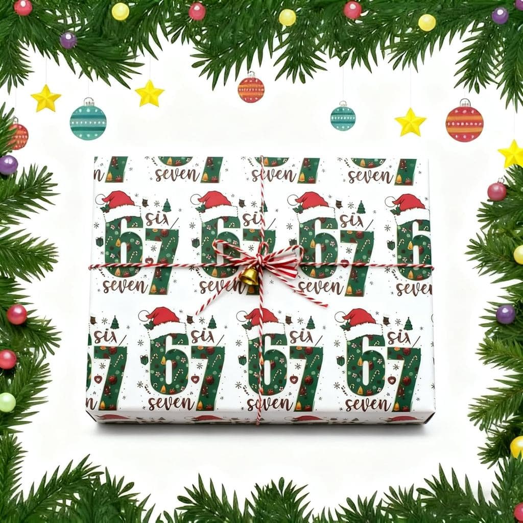 Papel de Presente de Natal Veworn Funny 67 Meme Edition, Papel de Presente com Tema de Meme para Presentes de Fim de Ano