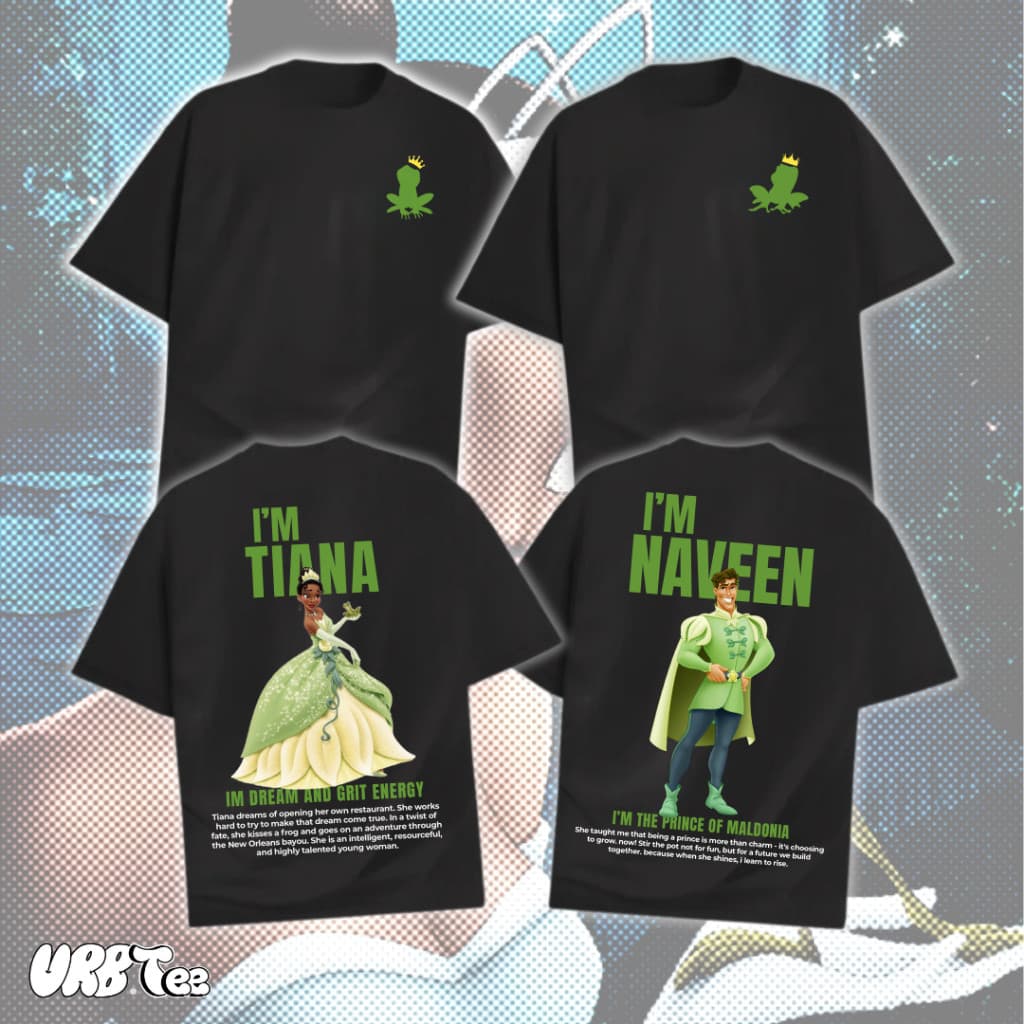 KIT 2 Camisetas Casal A Princesa e o Sapo Kit Casal 100% algodão Tiana Naveen