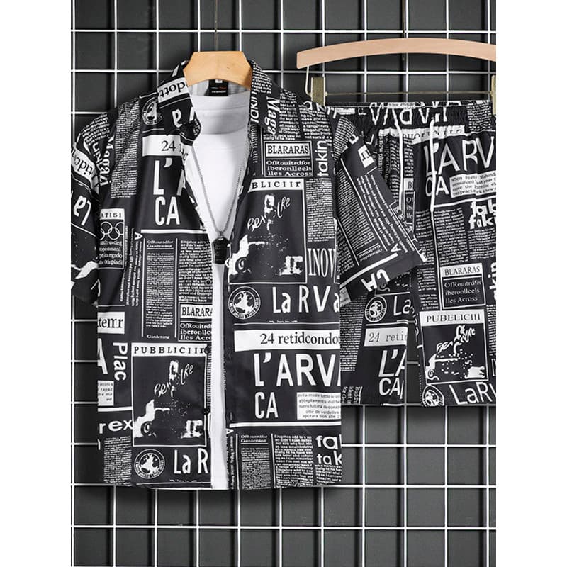 Jornal de seda gelo impresso camisa masculina de manga curta verão respirável havaí praia Shorts bonito camisa solta ter