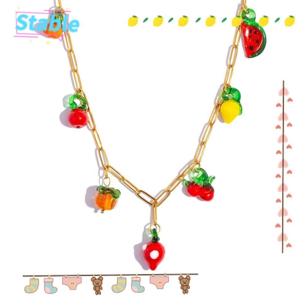 Colar Estável Do Charme Da Fruta , Hipoalergênico Vermelho Pingente Cereja Dopamina De Aço Inoxidável