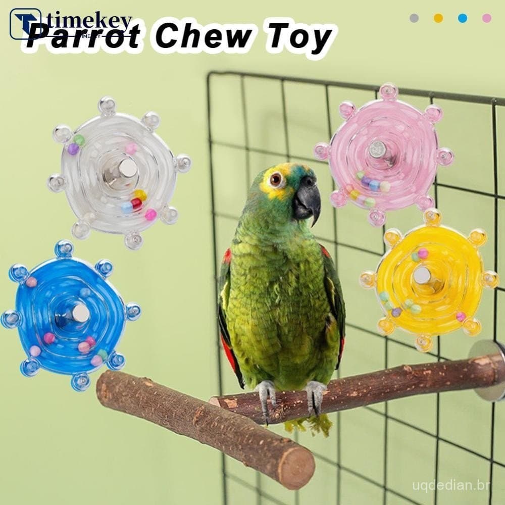 Colorido Papagaio Plástico Subir Mordida Mastigar Brinquedo Disco Voador Rotação Diversão Pássaros Gaiola Decora