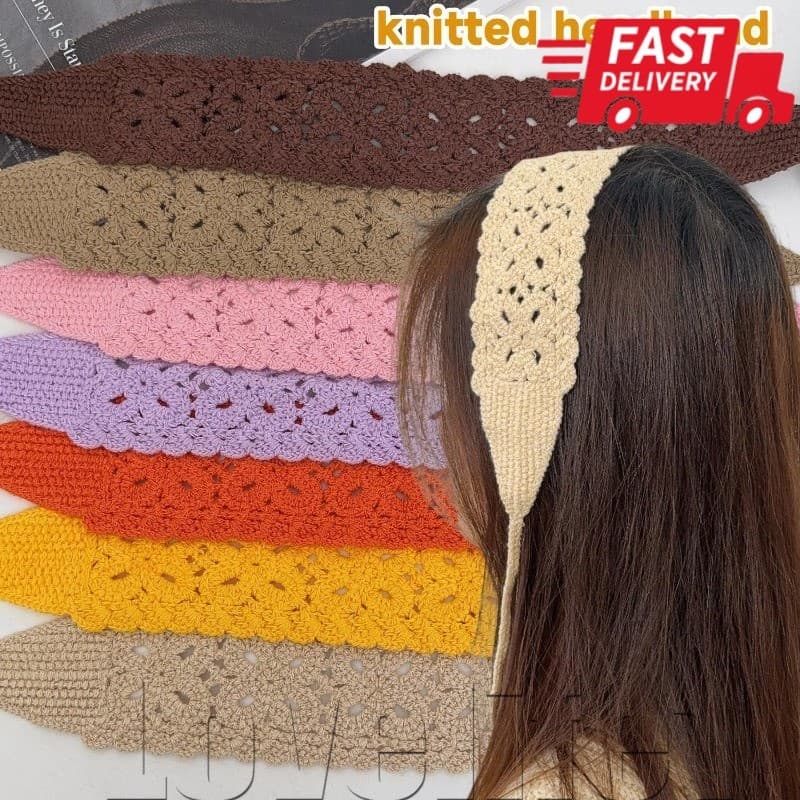 [Entrega Rápida] Faixa De Cabelo Feminina De Crochê De 1/2 Unidades-Estilo Boêmio , Dopamina , Y2K-Turbante De Malha Fei