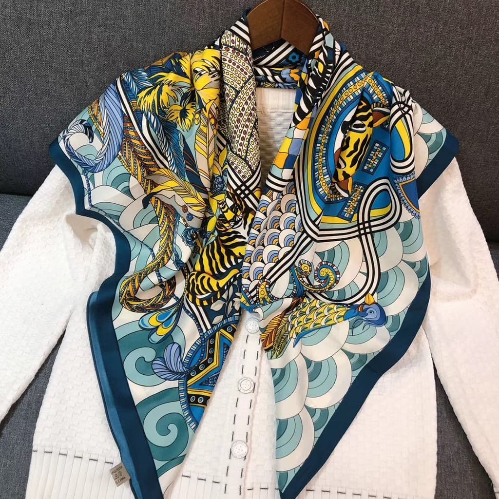 KARSCHE lenço quadrado de verão, lenço de seda feminino temperamento simulação sarja de seda algodão 90cm grande lenço q
