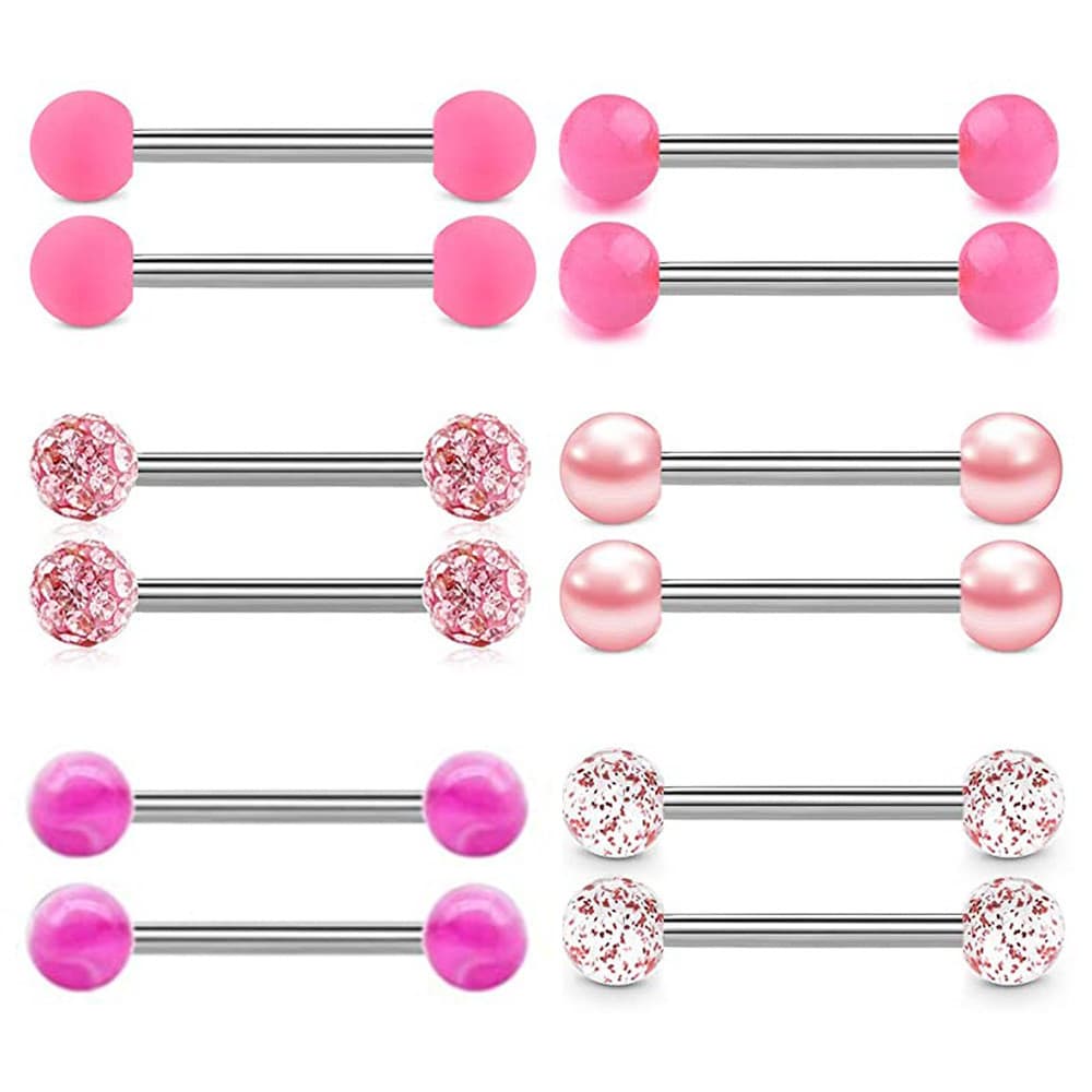 Piercing Língua Mamilo Barbell Aço Cirúrgico Colorido 1.6mm 16mm Par Esfera Acrílico