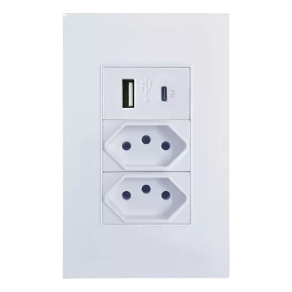 Dupla Tomada Modular Com Entrada USB E Tipo C Turbo Carregamento