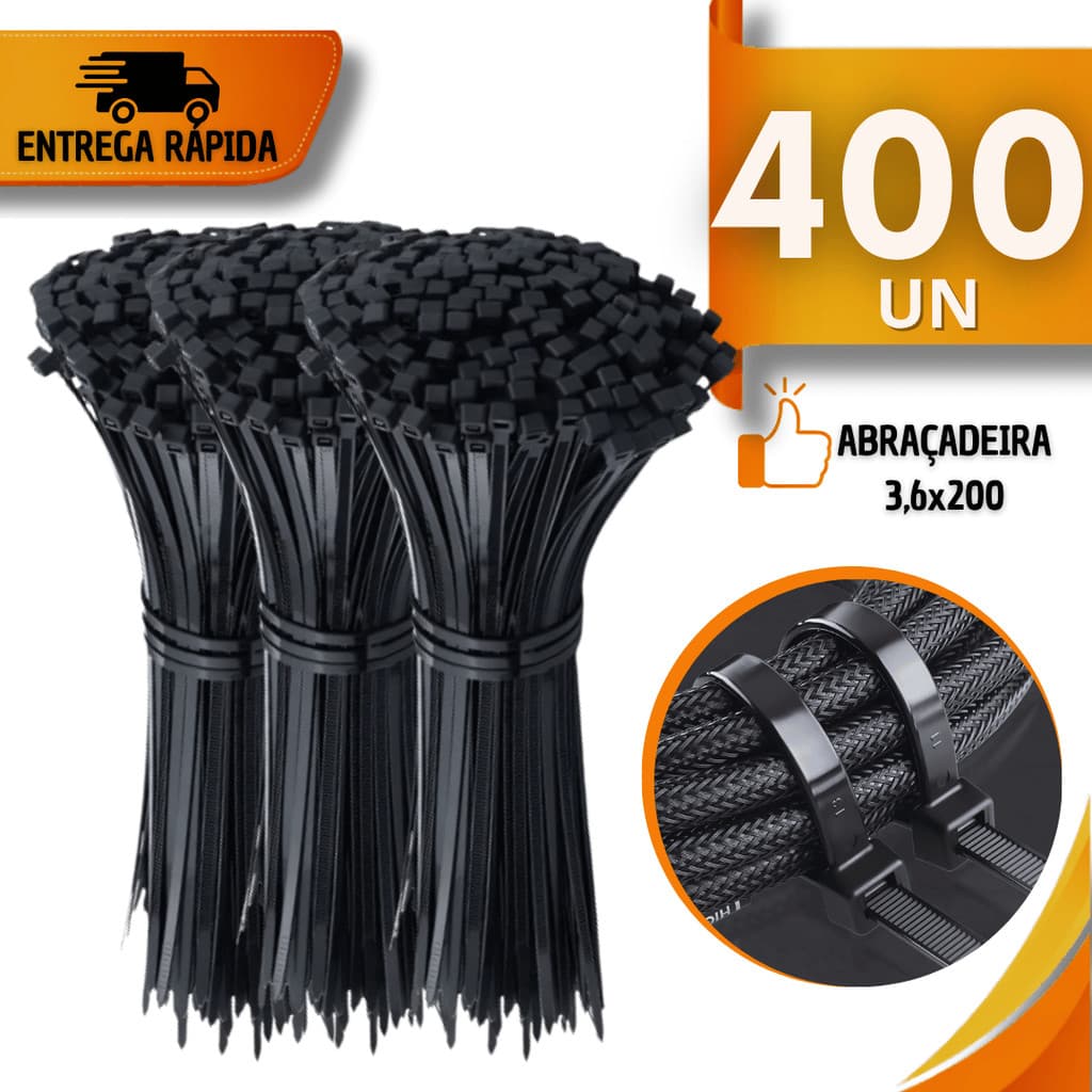 Combo Abraçadeiras Nylon Enforca Gato 3,6x200mm Cintas Plásticas Lacre Fita Hellermann Multiuso