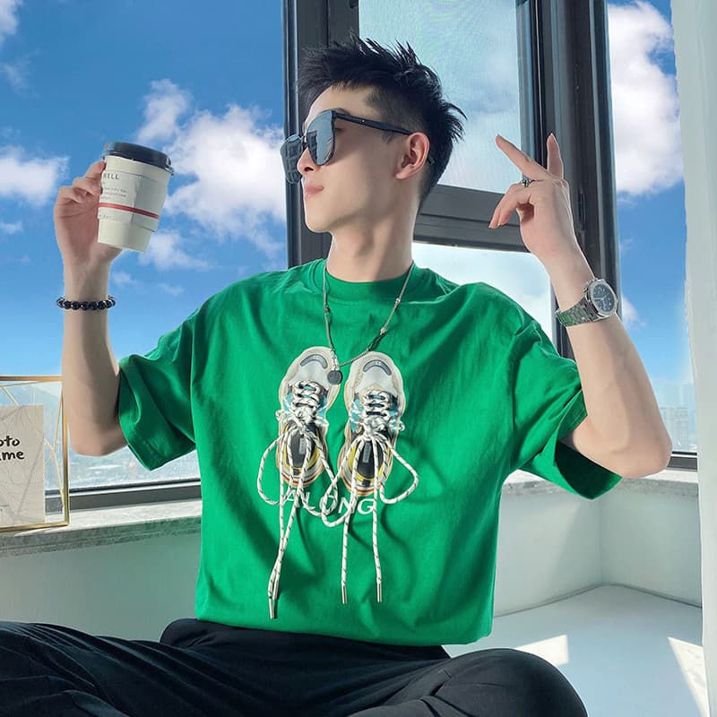 Verão High-End sentimento de manga curta camiseta masculina Street Wear Design sentimento puro algodão meia manga camise