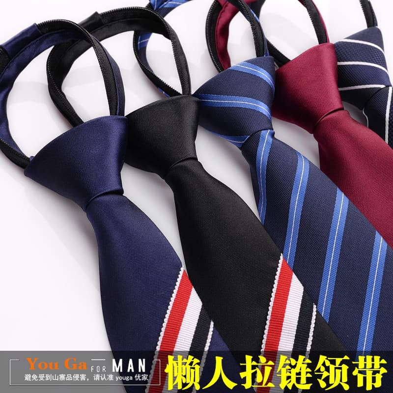 Gravata preguiçosa masculina versão estreita 6CM gravata com zíper noivo casamento preto puro fácil de puxar gravata Fas