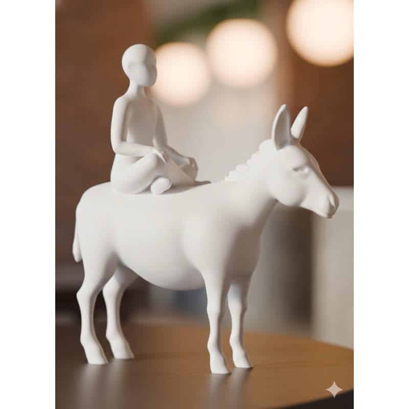 Estátua Decorativa Homem Sentado em Cavalo Burro Jegue Jumento Figura Artística para Casa Escritório