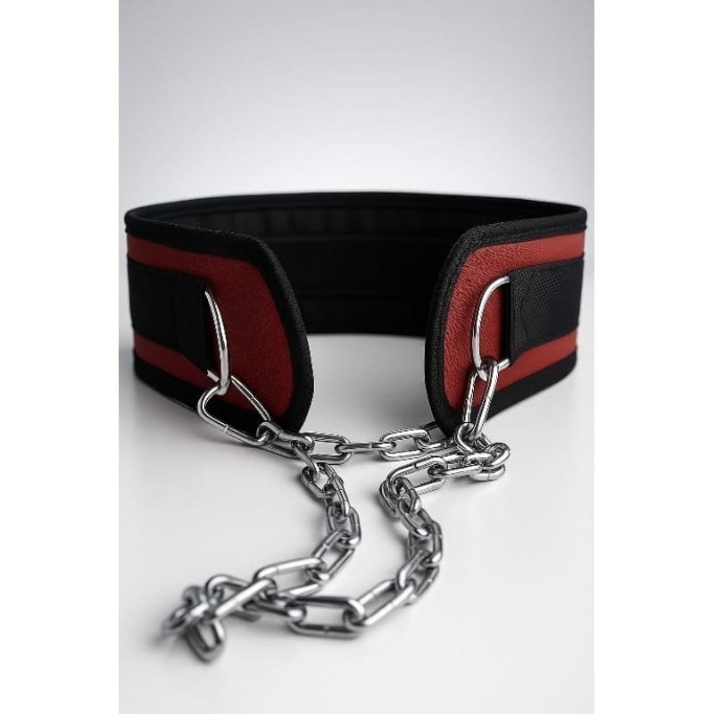 Cinturão Musculação acompanha Corrente, Cinto Vermelho. Levantamento Peso Academia Anilhas Fitness