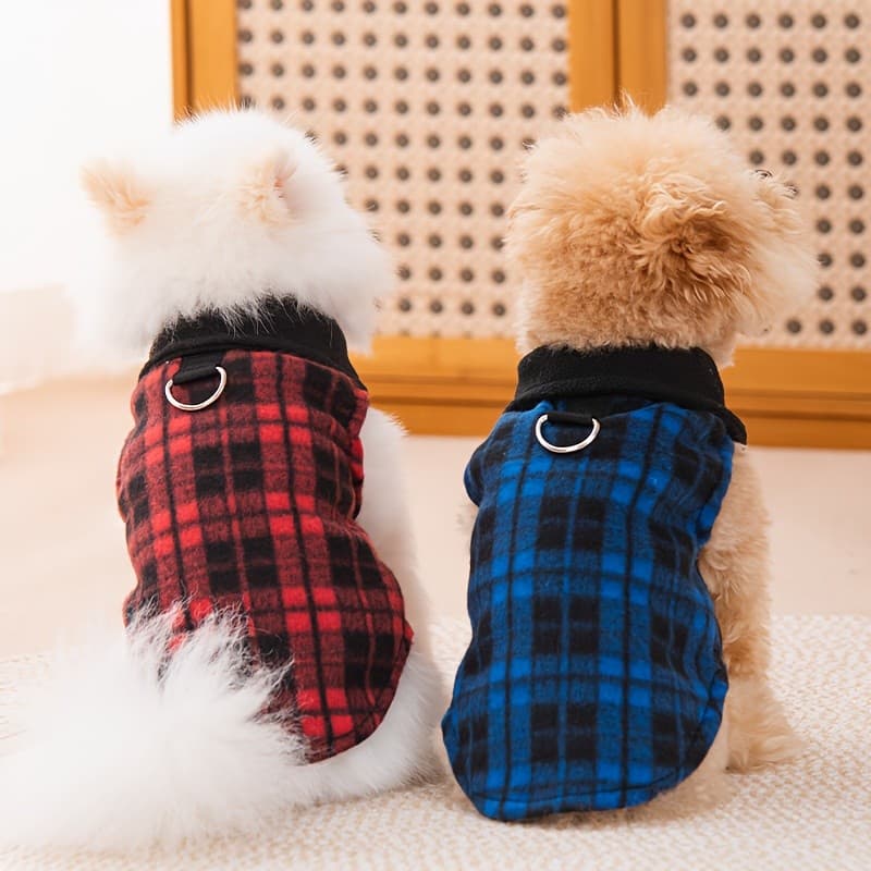Moletom Quente de Outono/Inverno para Cães e Gatos com Padrão Xadrez Simples, Adequado para Teddy, Bichon e Cães de Pequ