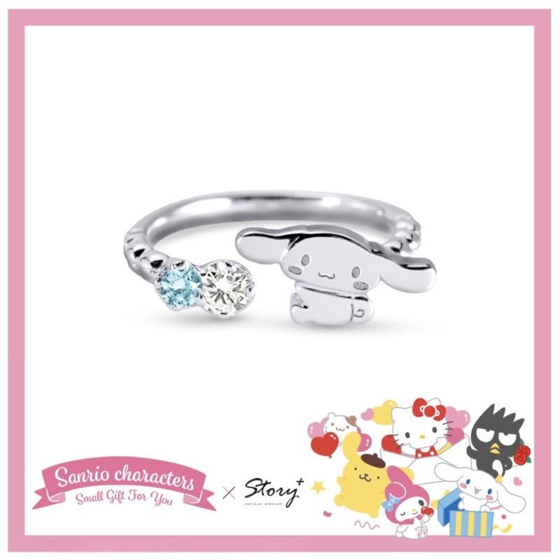 Cinnamoroll, diamante, fofo, Sanrio, desenho animado, luxuoso, ajustável, anel feminino, presente