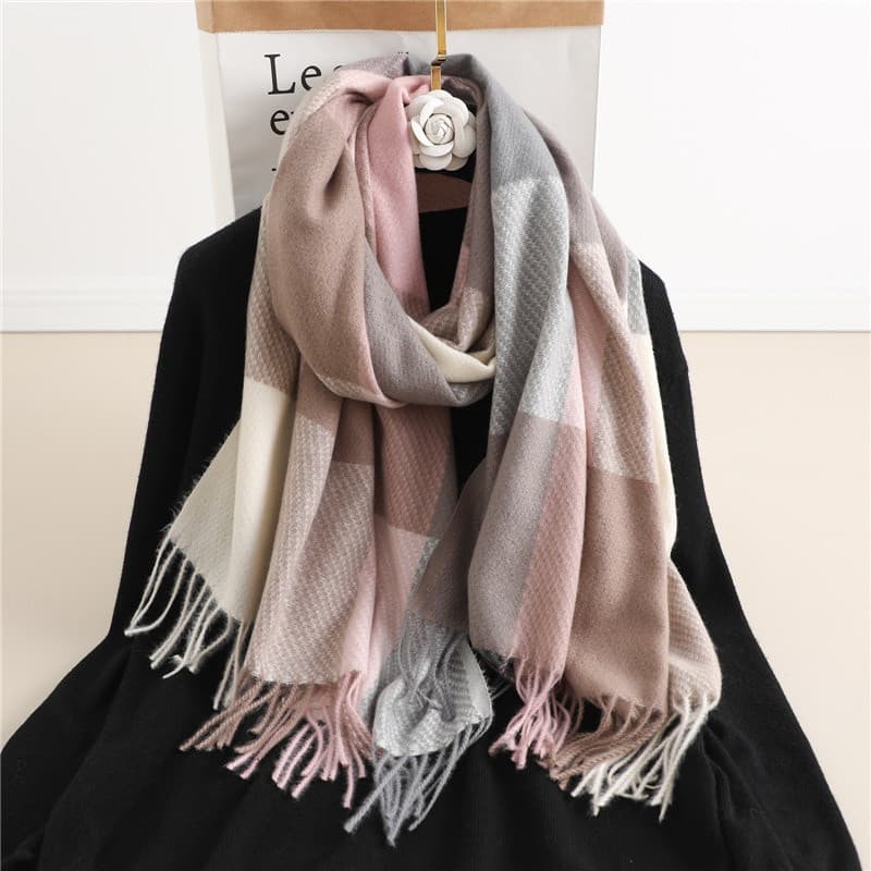 Xadrez De Cachecol Inverno Quente Mulheres Cashmere Pashmina Foulard Longo Feminino Cachecóis Lady Tassel Xaile Wraps