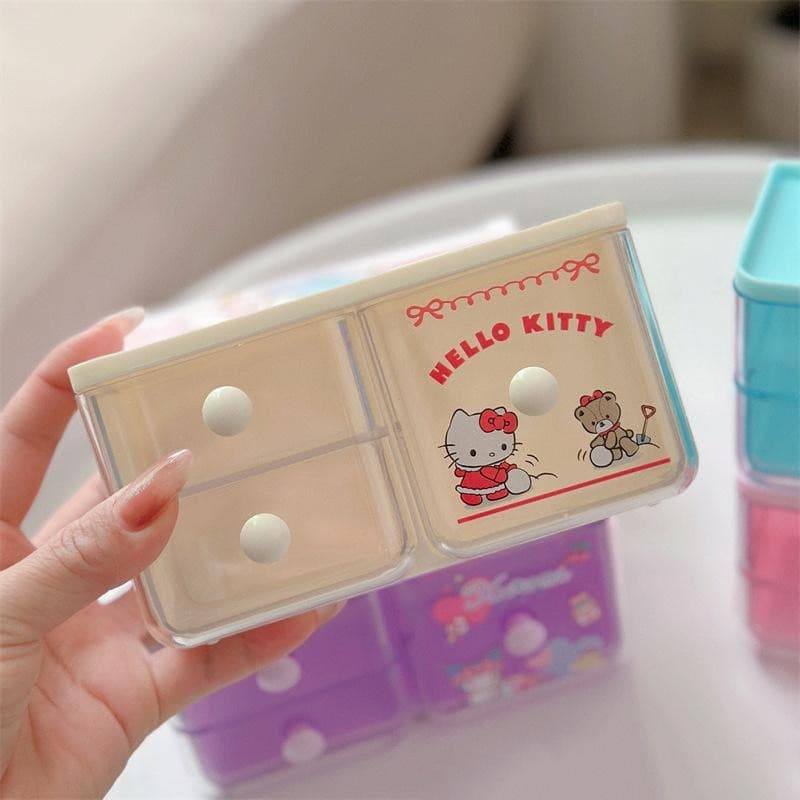 Decorador Sanrio Hello Kitty Caixa De Armazenamento De Mesa Kuromi Cinnamoroll Gaveta Transparente Multi-Grade Meninas P