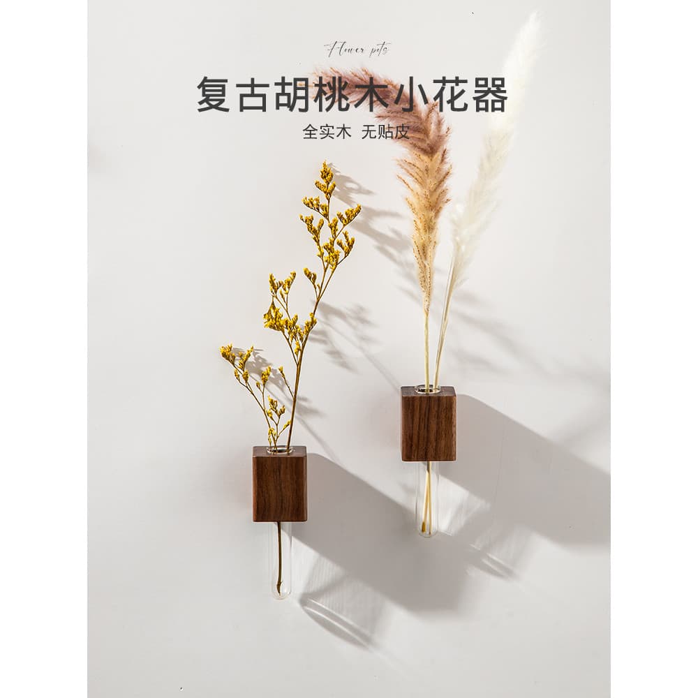 Japonês feito à mão nogueira preta inserção de flores de madeira maciça pendurado na parede utensílios de flores decoraç