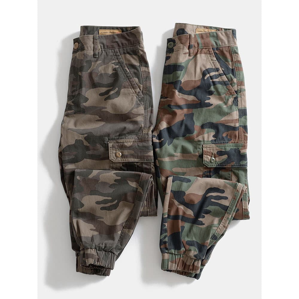 Pesado puro algodão Retro Leggings calças masculinas ao ar livre Multi-bolso calças casuais camuflagem macacão calças co